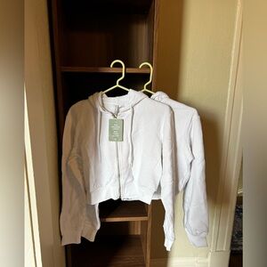 H&M Women’s White Cropped Hoodie Zippered Jacket XS